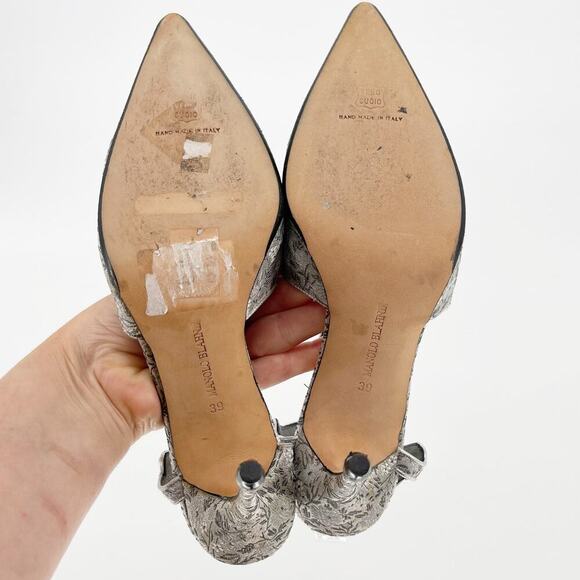 Manolo Blahnik Vintage Silver Brocade Floral Pointed Toe Strappy Heel size IT 39 - Picture 15 of 15